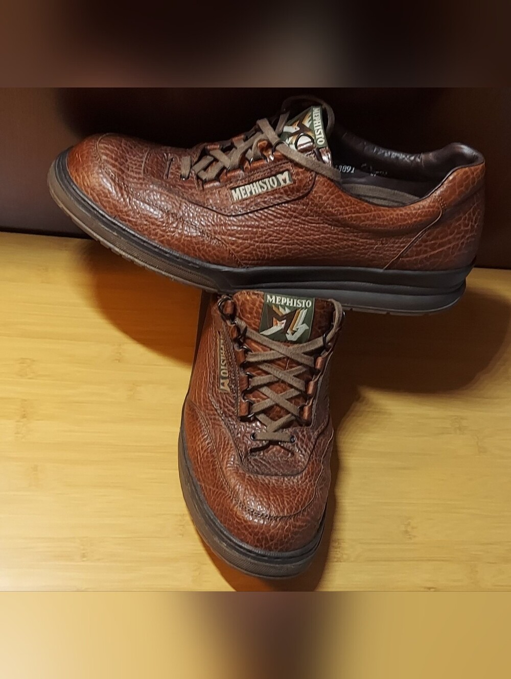 MEPHISTO 94321313891 MEN'S TAN GRAIN 740 LEATHER LACE-UP COMFORT SHOES SIZE 15